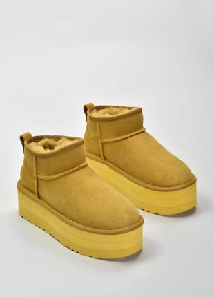 Угги, ugg на платформе 5 см натуральный замш и овчина
