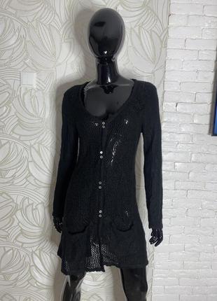 Ажурный кардиган из льна и мохера halens, xxl-xxl