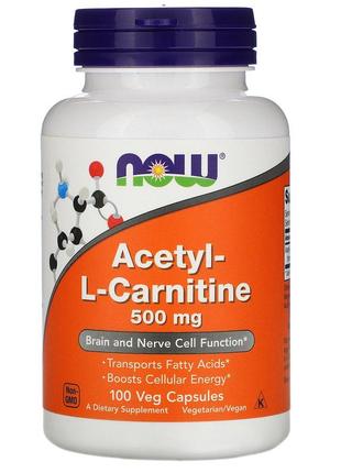 Ацетил-л-карнітин now foods acetyl-l-carnitine 500 мг жироспалювач для схуднення 100 рослинних капсул