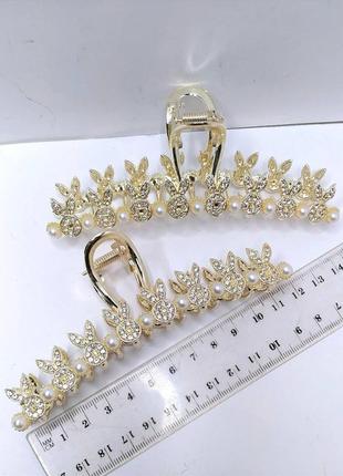 Металевий краб для волосся з камінням. довжина 12 см.