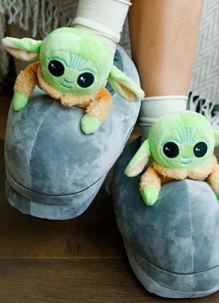 Плюшевые тапочки-игрушки star wars мастер йода звездные войны для детей и взрослых серый (3137)