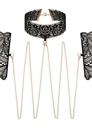Кружевные наручники и воротник rosy gold - lace cuffs and collar - black