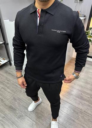 Чоловічий чорний світшот tommy Regular hilfiger теплий світшот томмі хілфігер чудової якості