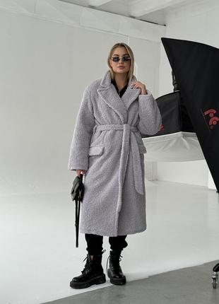 Теплое пальто тедди шубка под пояс пальто с поясом