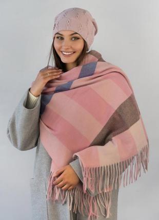 Комплект "амаль" кашеміровий палантин і шапочка-ковпак 7242/7035 темна пудра