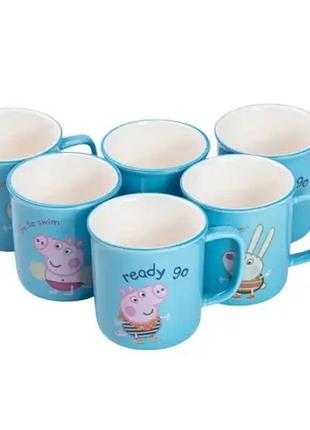 Набор чашек детских керамических summer time 6 штук по 150 мл, голубой,стильная из качественной керамики