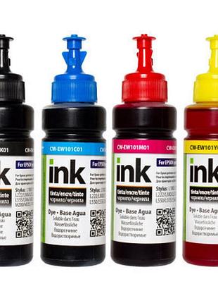 Чорнило colorway для epson l100 l200 4х100мл bk cmy водорозчинні сумісні набір 4 кольори ve-33