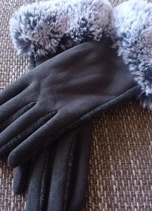 Перчатки трикотажные и искусственной замшей