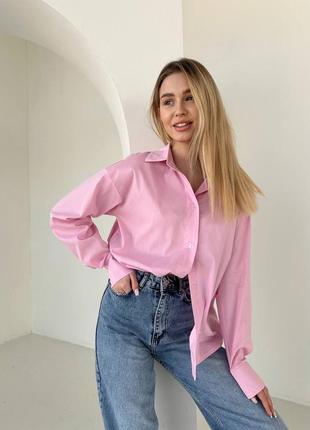 Женская рубашка, базовая oversize рубашка из коттона. цвет: голубой, розовый и белый. качественный пошив