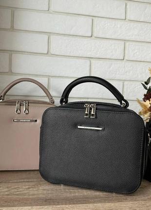 Женская кожаная сумка стиль zara, каркасная сумка зара черная натуральная кожа 1697