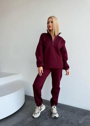 Спортивный костюм бургунди теплый бордо на флисе качественный трехнить