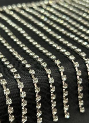 Бахрома стразовая 12 см, длина 1 м - светлое серебро, кристалл 3 мм