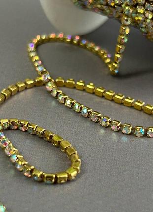 1м - стразовая цепь ss6 (2мм), кристал с покрытием ав золото