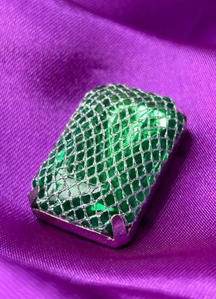 Стразы в цапах пришивные, прямоугольные 20х30 мм - зеленый