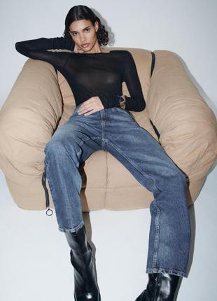 Джинси z@ra straight-leg mid -rise cropped  укорочені з невеликими потертостями