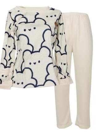 Комплект женской пижамы lesko 302 bear blue l рубашка с длинным рукавом и штанами теплая 10шт