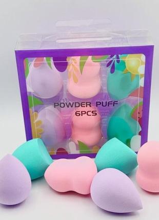 Набор бьюти-блендеров для макияжа power puff, 6шт