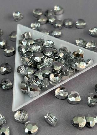 Хрустальная бусина граненое сердце 8 мм - зеркальная прозрачная с переливом
