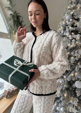 Теплая женская пижама в косы домашний костюм s-3xl