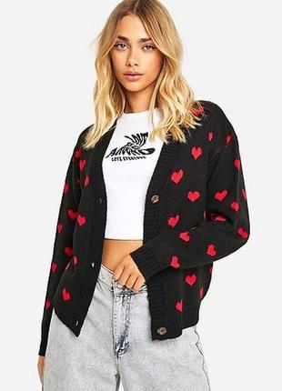Кардиган черный у сердечка от boohoo