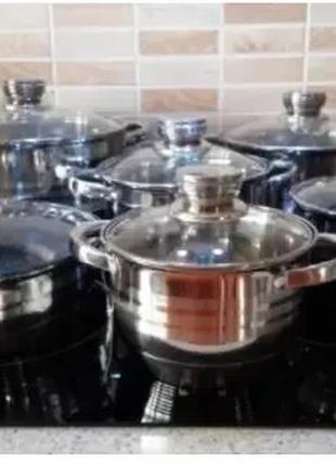 Набор кухонной посуды из нержавеющей стали на 12 предметов rainberg rb-601 хром4 фото