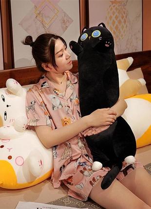 Кот батон для обнимашек 130 см мягкая плюшевая игрушка подушка котик черный