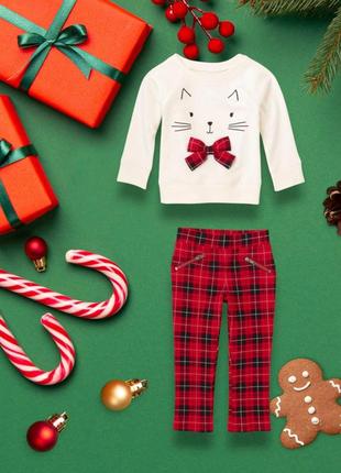 Набор новогодний лук для девочки свитерита штаны комплекта клетка