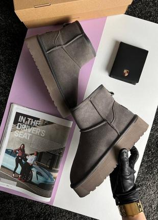 Женские угги ugg classic mini platform grey fur