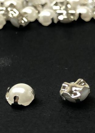 6 мм - полубусины в оправе, пришивные - 10г белый
