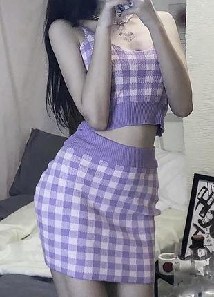 Нова спідниця в клітинку бузкова тепла зимова