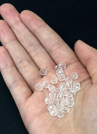 Намистини пластикові грановані 6х6мм, колір-прозорий-20г