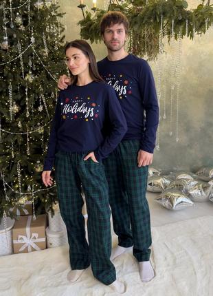 Новогодняя мужская пижама family look парные пижамы happy holidays
