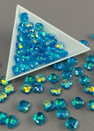 Хрустальная бусина граненый клевер 8 мм - голубой с переливом