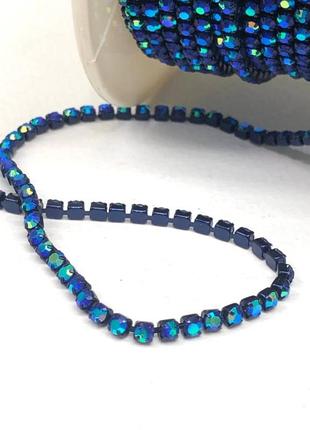 1м - стразовая цепь ss6 (2мм), синий сапфир с покрытием ав