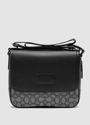 💎 coach sprint map 25 black leather/grey canvas 25 х 22 х 8 см