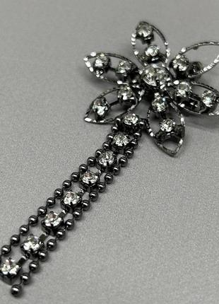 Брошка-шпилька «квітка з підвісками» 4х7,5 см - графіт #37205