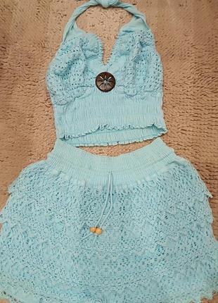 Летний костюм пляжный топ шорты вязаный