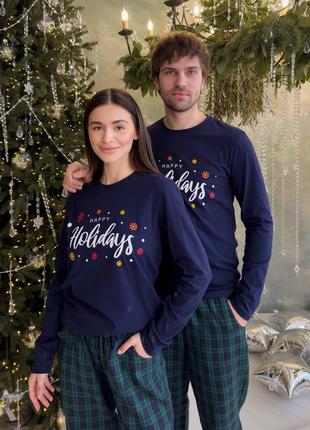 Новогодняя женская пижама family look парные пижамы happy holidays
