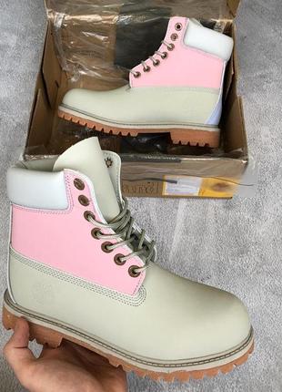 Женские ботинки timeberland grey/pink (термо)