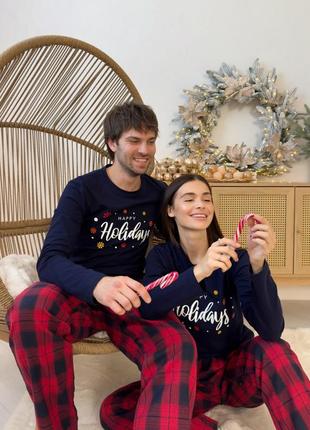 Новогодняя мужская пижама family look парные пижамы happy holidays