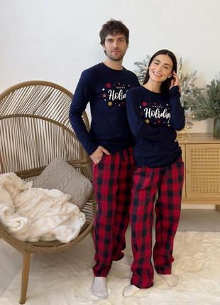 Новогодняя женская пижама family look парные пижамы happy holidays