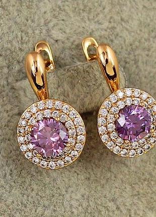 Серьги xuping jewelry мечта с фиолетовым камнем 1,9 см золотистые