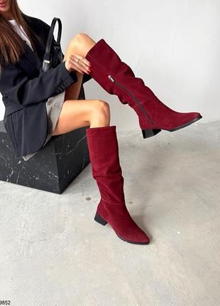 Элегантные замшевые зимние сапоги на удобном устойчивом каблуке