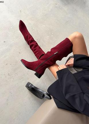 Элегантные замшевые зимние сапоги на удобном устойчивом каблуке