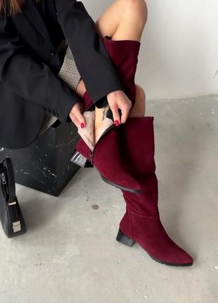 Элегантные замшевые зимние сапоги на удобном устойчивом каблуке