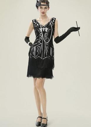 Чорна сукня плаття з бахромою паєтками в стилі гетсбі,20х