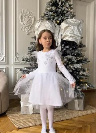 Новогоднее белое фатиновое платье снежинка, белое платье снежинка, карнавальный костюм снежинки, платье на утро нарядное