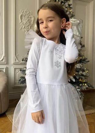 Новогоднее белое фатиновое платье снежинка, белое платье снежинка, карнавальный костюм снежинки, платье на утро нарядное