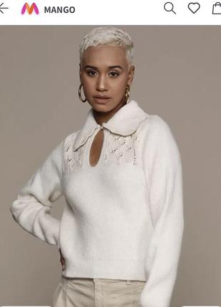 Трикотажний ошатний  пуловер з коміром mango, з новий колекцій