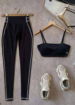 Комплект gymshark лосини легінси топ чорний з високою посадкою для спорту фітнесу тренувань в зал